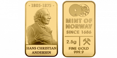 2,5 gram H.C. Andersen 1805-1875 guldbarre